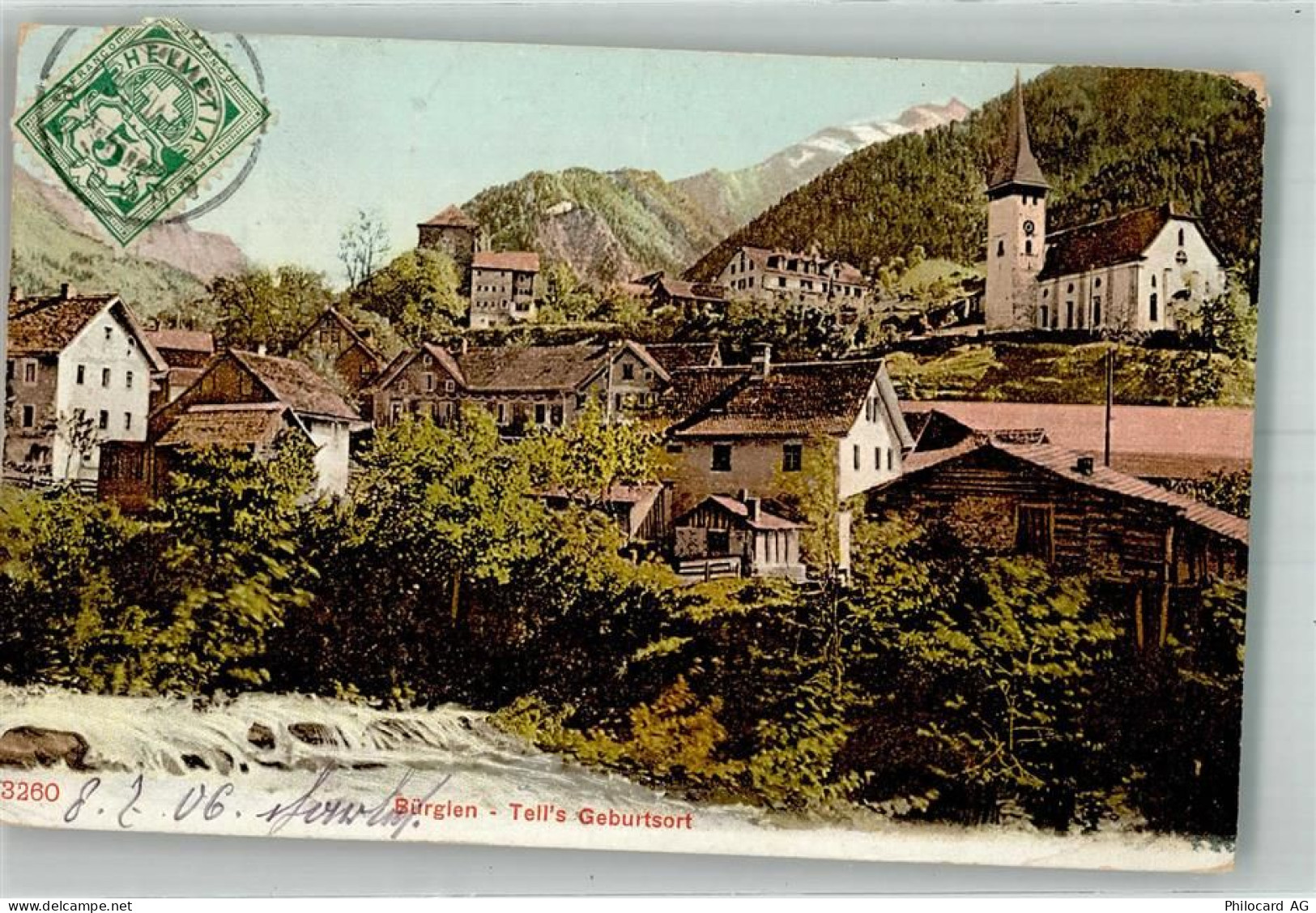 6463 Bürglen UR 1906 Foto AK Kirche Briefmarke Bildseite - 38194333