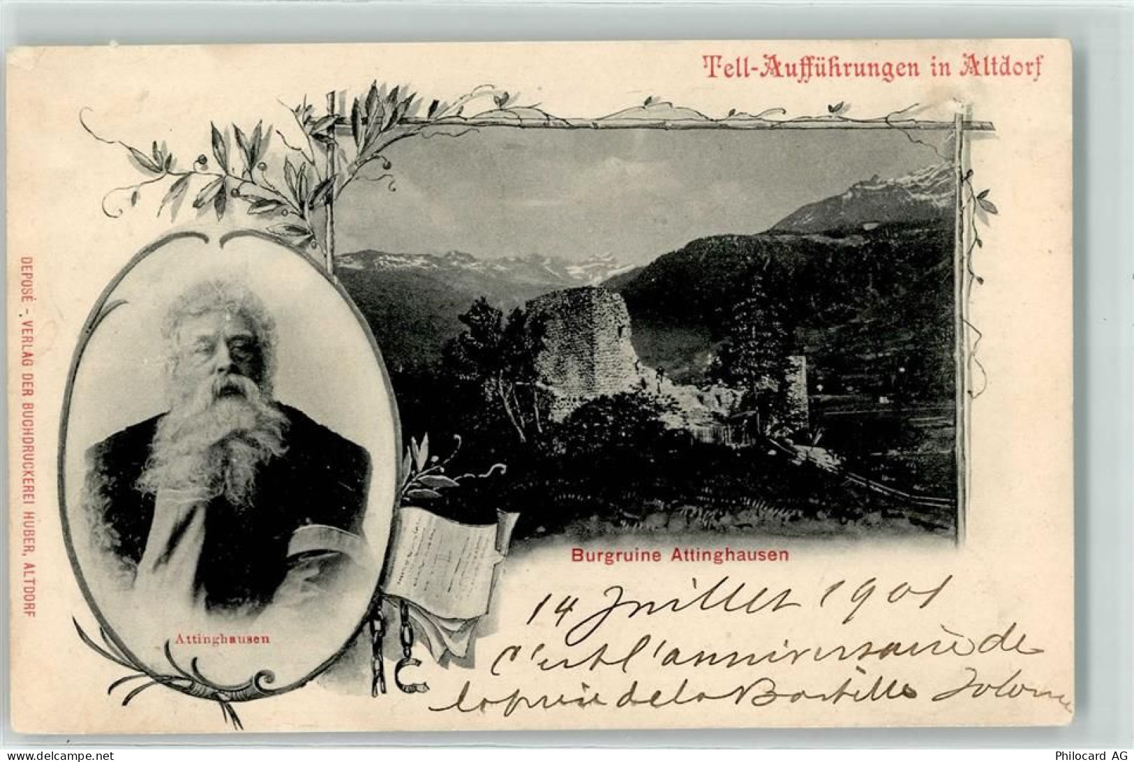 6468 Attinghausen 1901 - Burgruine Portrait von Attinghausen Off PK von ... - 13191173