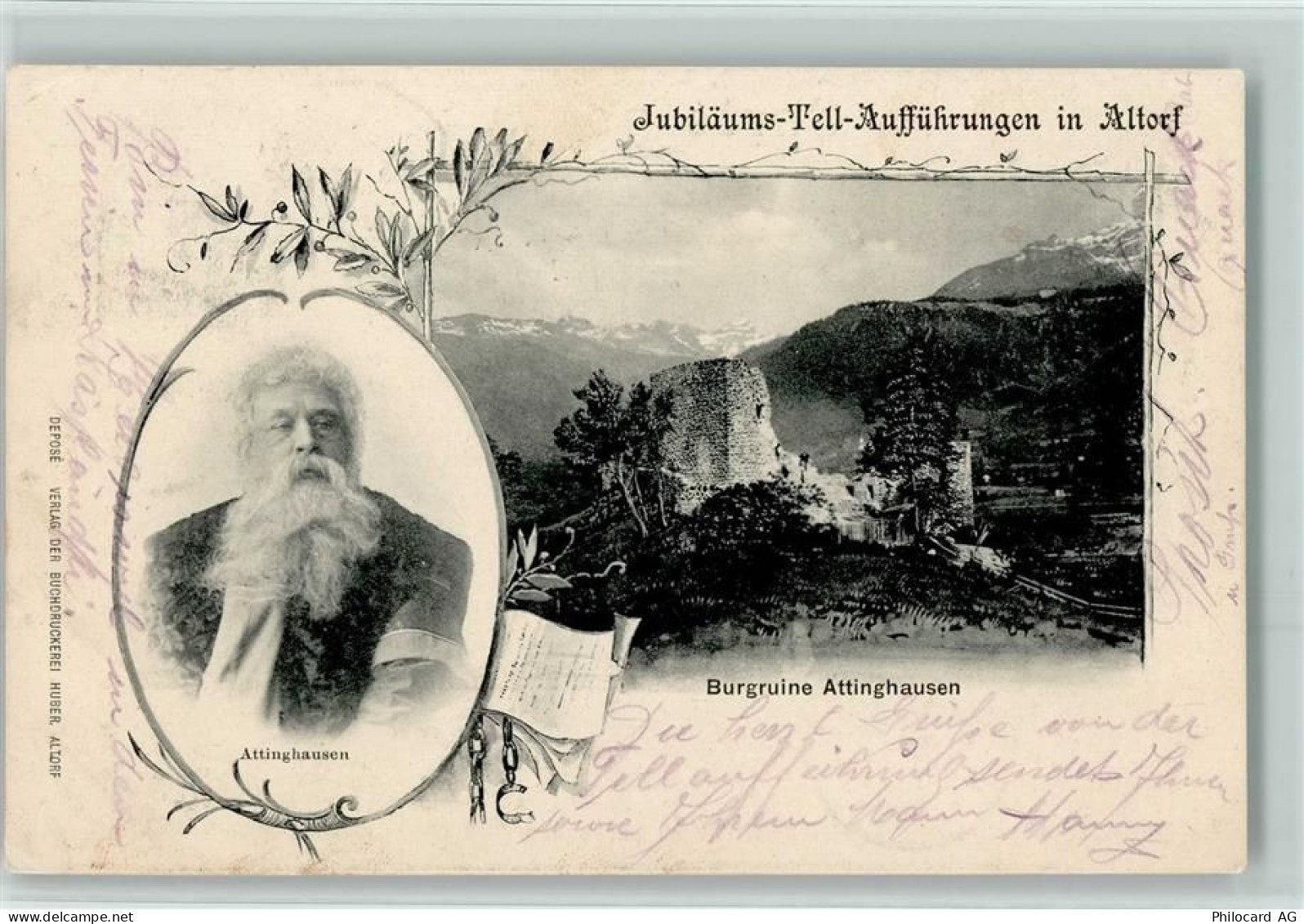 6468 Attinghausen 1904 Gebrauchsspuren Jubiläums-Tell-Aufführungen - Rui... - 13098219