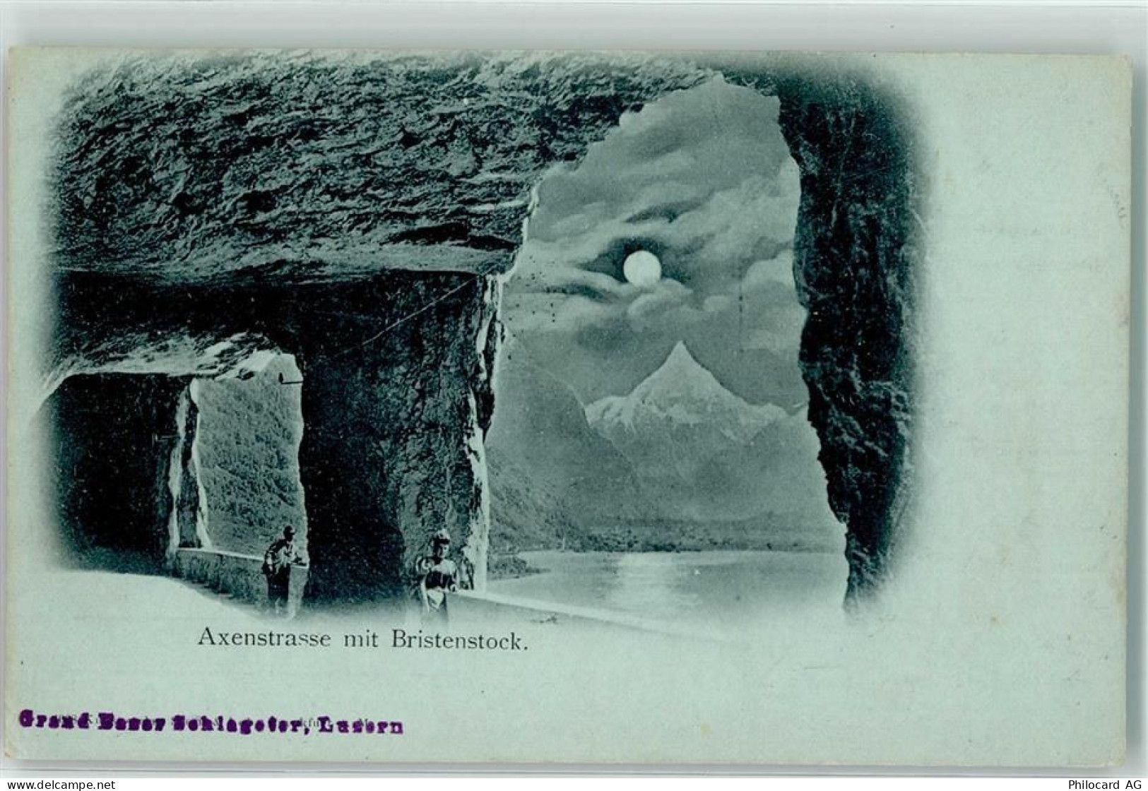 6473 Silenen 1899 Lithographie / Mondschein Axenstrase Bristenstock - 39499534