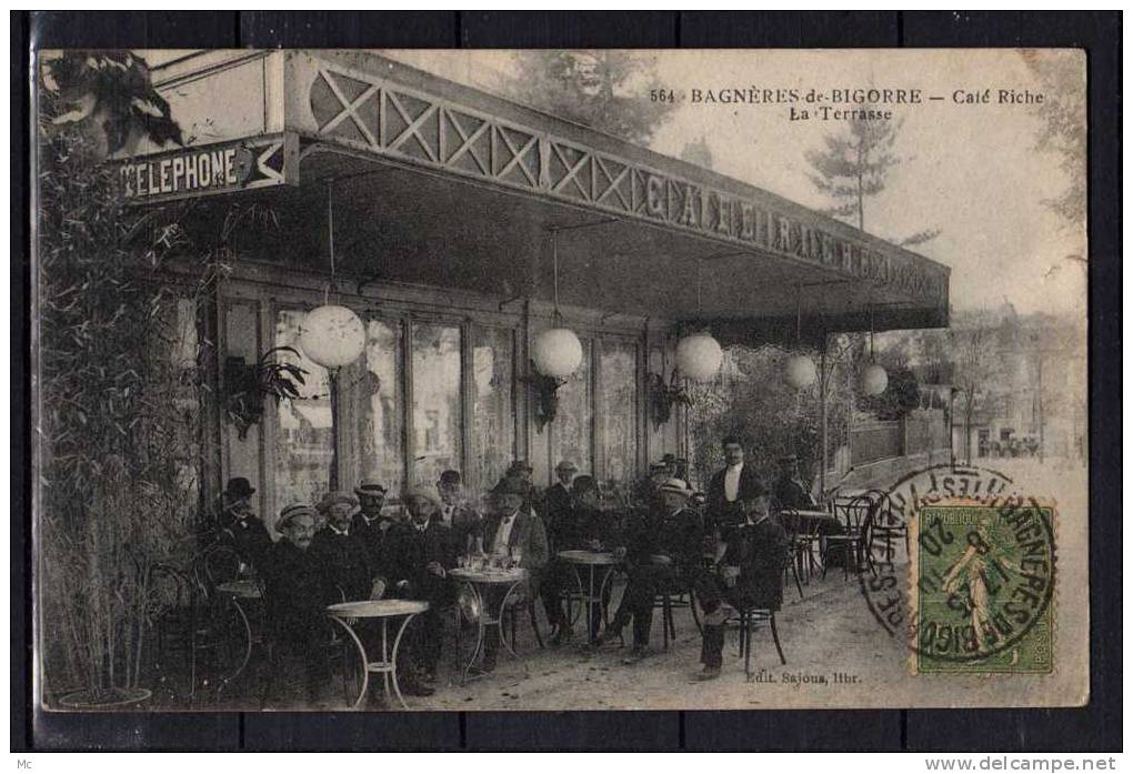 65 - Bagnères-de-Bigorre - Café Riche - La Terrasse - Téléphone - RARE !