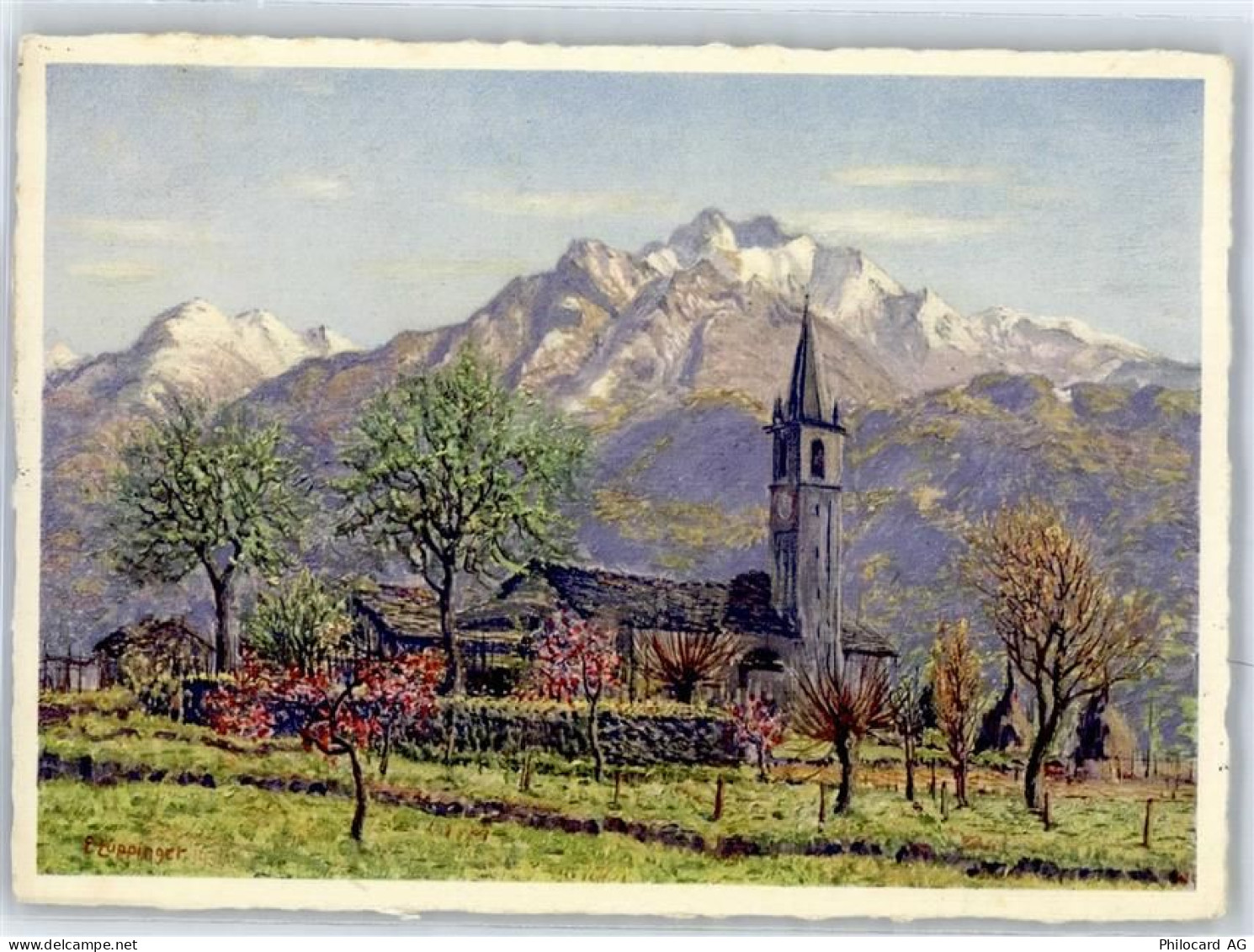 6516 Cugnasco Gerra Piano 1938 Künstlerkarte Kirche - 51425174