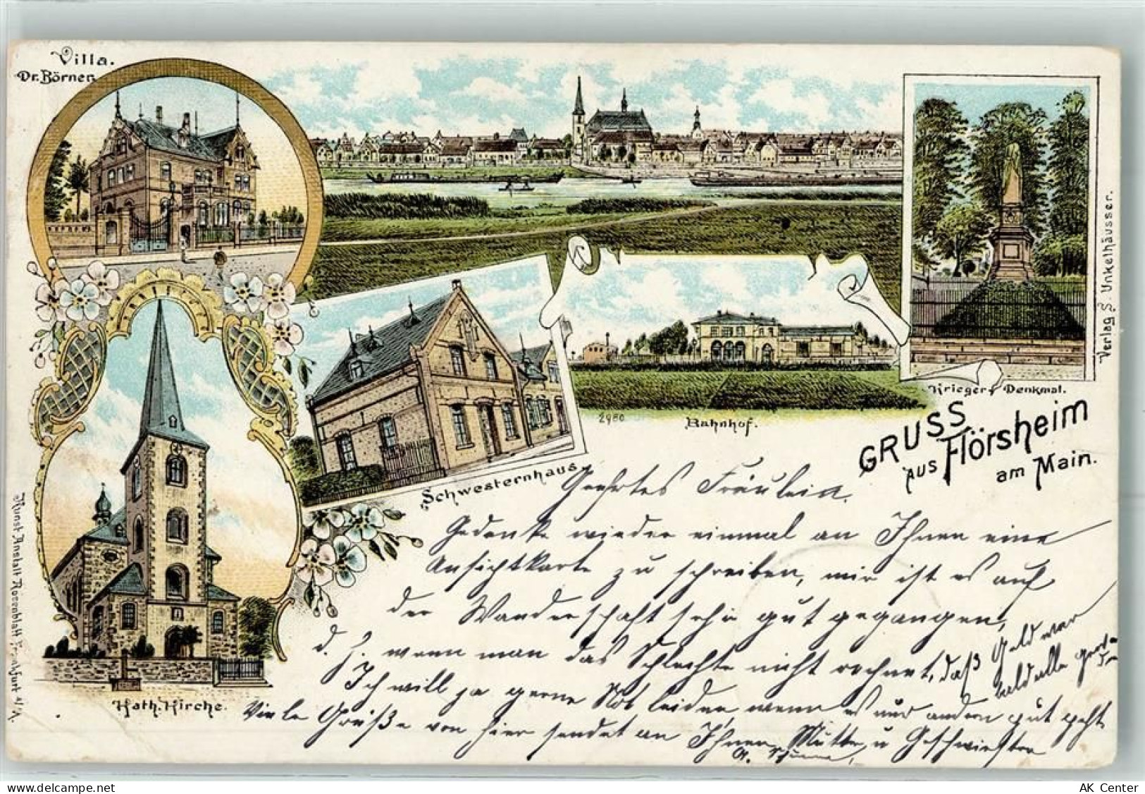 65439 W6093 Flörsheim am Main 1901 Gebrauchsspuren Villa Dr. Börner Kath... - 13614094
