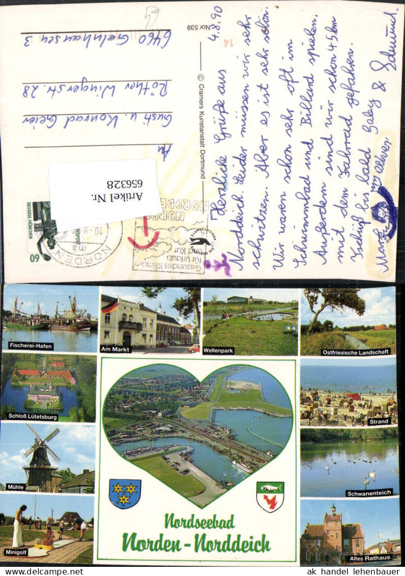 656328,Mehrbild Ak Stadt Norden Norden-Norddeich Rathaus Schloss Lütetsburg Wellenpark Strand