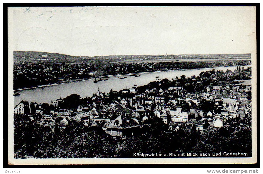 6619 - alte Ansichtskarte - Königswinter Blick nach Bad Godelberg gel 1938 - Werbestempel Luftpost