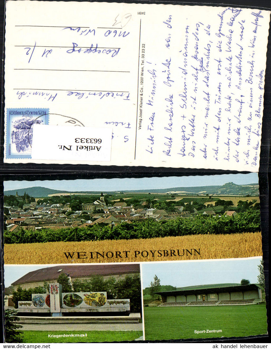 663333,Mehrbild Ak Poysbrunn Poysdorf Kriegerdenkmal Sport-Zentrum