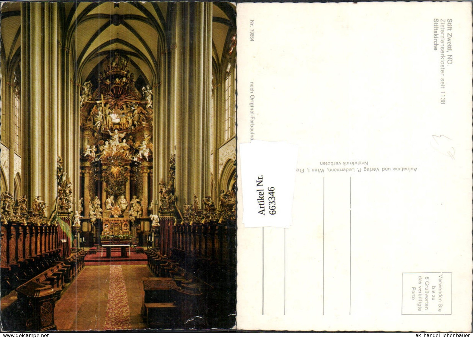 663346,Stift Zwettl Stiftskirche Innenansicht