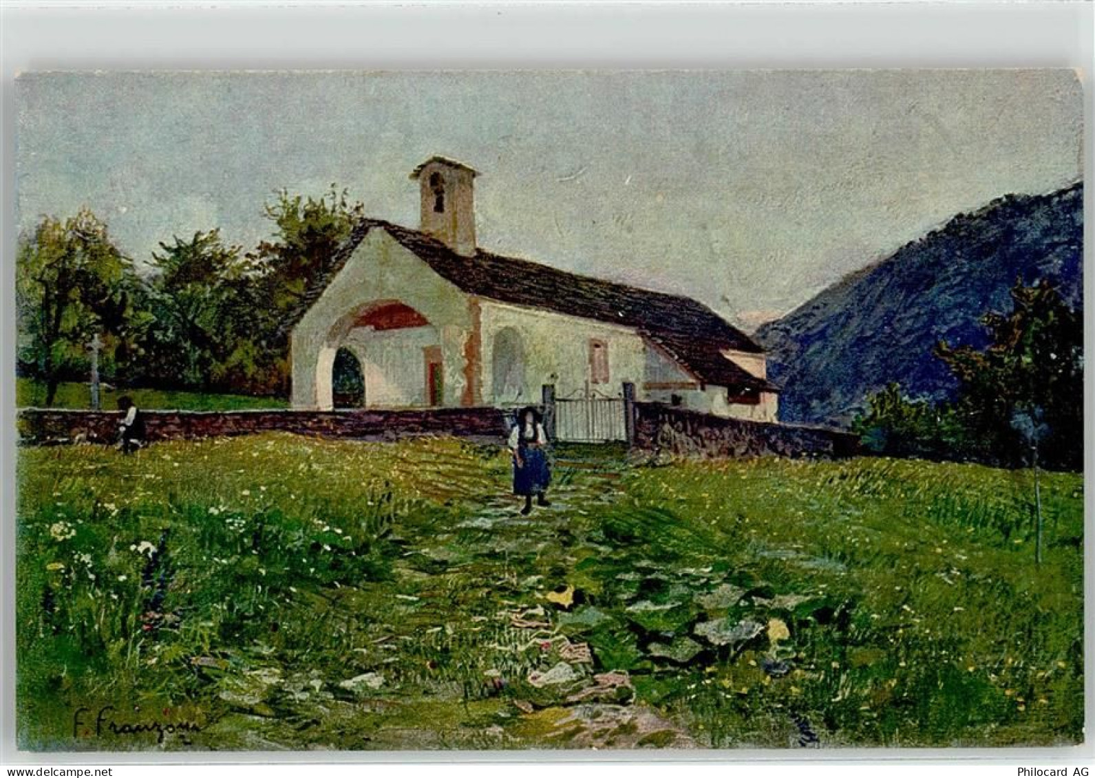 6673 Maggia Künstlerkarte sign. Franzoni Kirche - 52020578