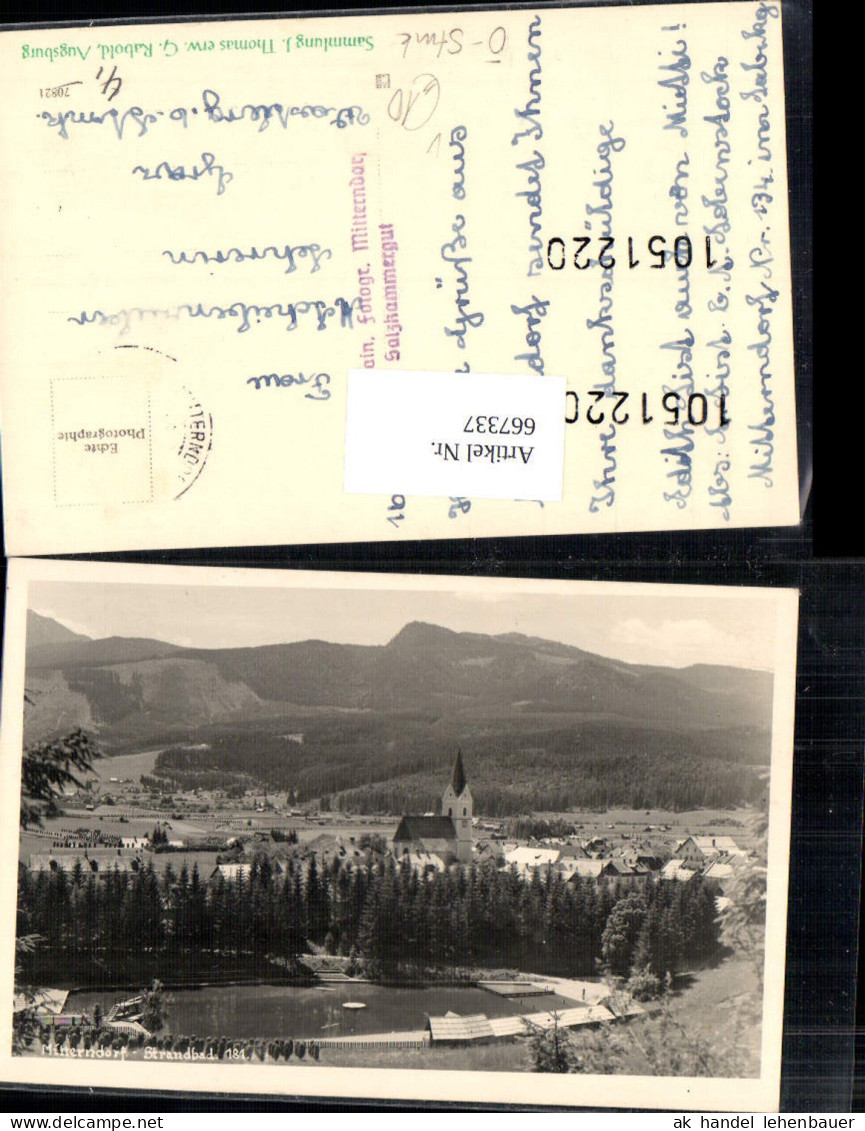 667337,Foto Ak Mitterndorf Strandbad Bad Mitterndorf Ansicht mit Kirche pub Sepp Kain 181