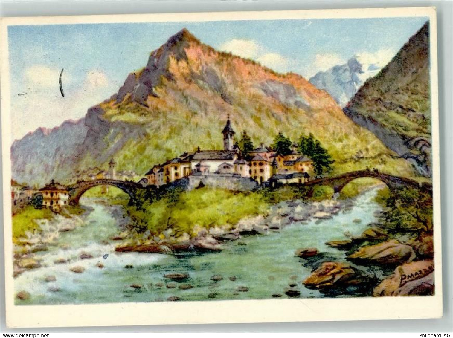 6676 Bignasco Künstlerkarte Cavergno sign. Prof Mazzoni - 39410038