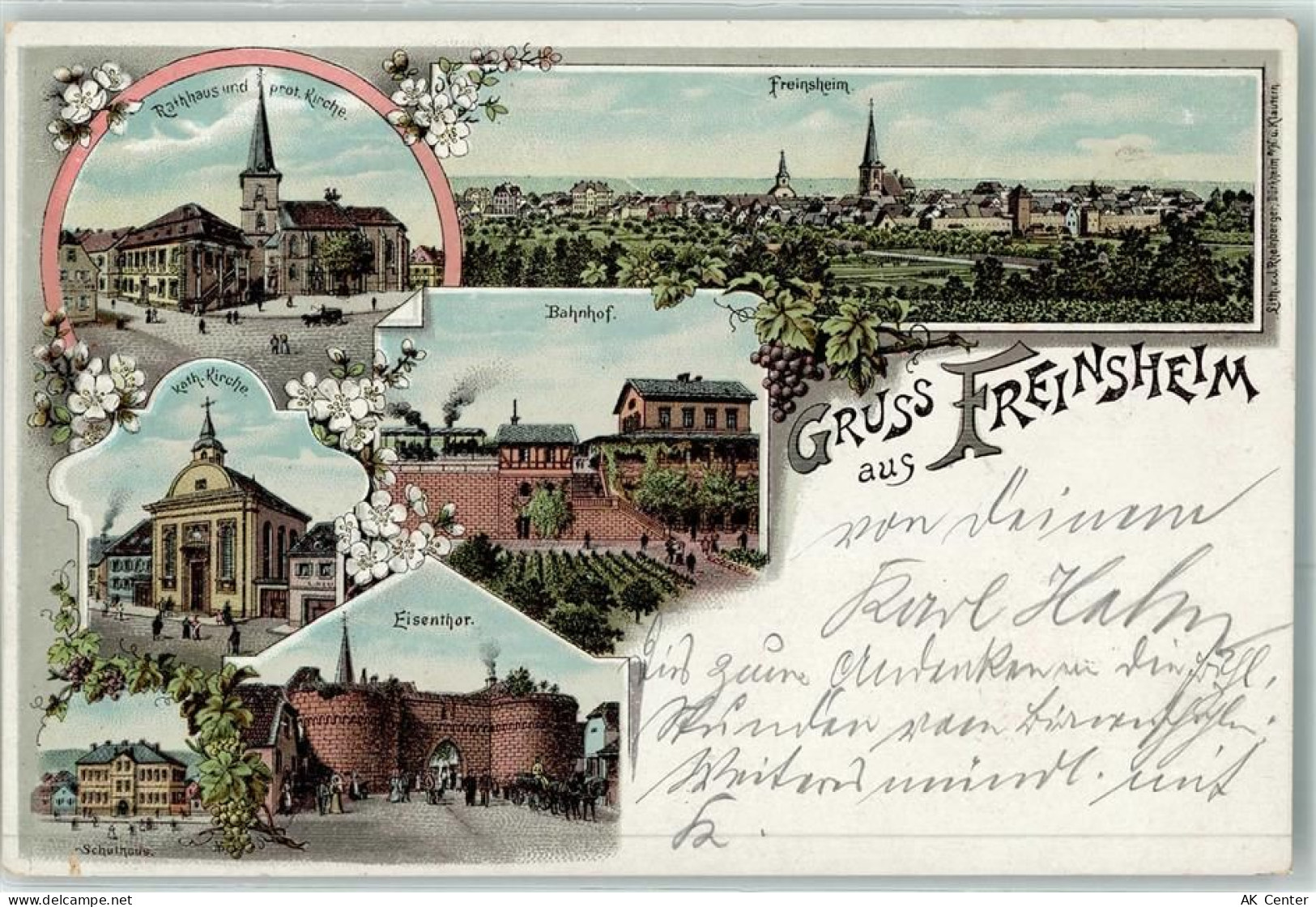 67098 W6713 Freinsheim Lithographie Rathaus Prot. Kirche Kath. Kirche Ba... - 13614653