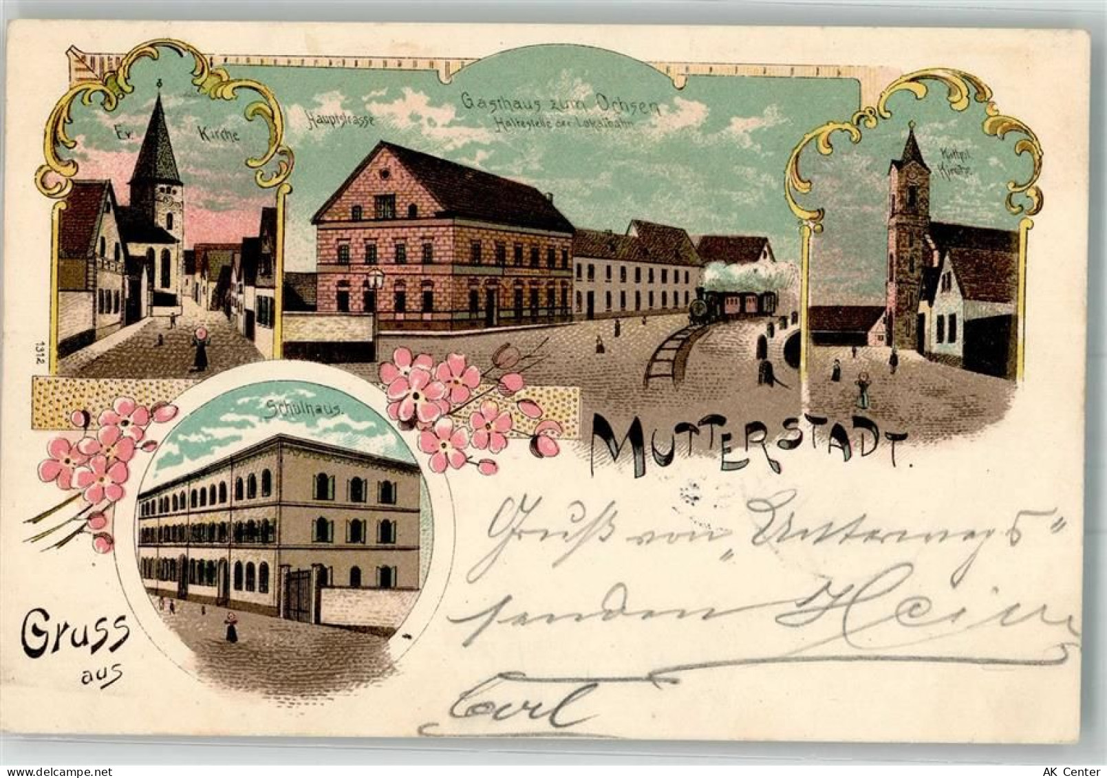 67112 W6704 Mutterstadt 1901 Lithographie Schule Ev. Kirche Hauptstraße ... - 13653975