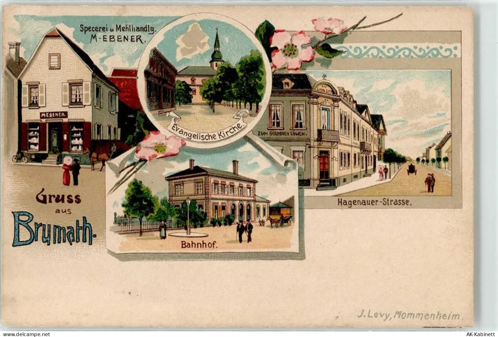 67170 Brumath Lithographie Ev. Kirche Bahnhof Geschäft Ebener - 52256796
