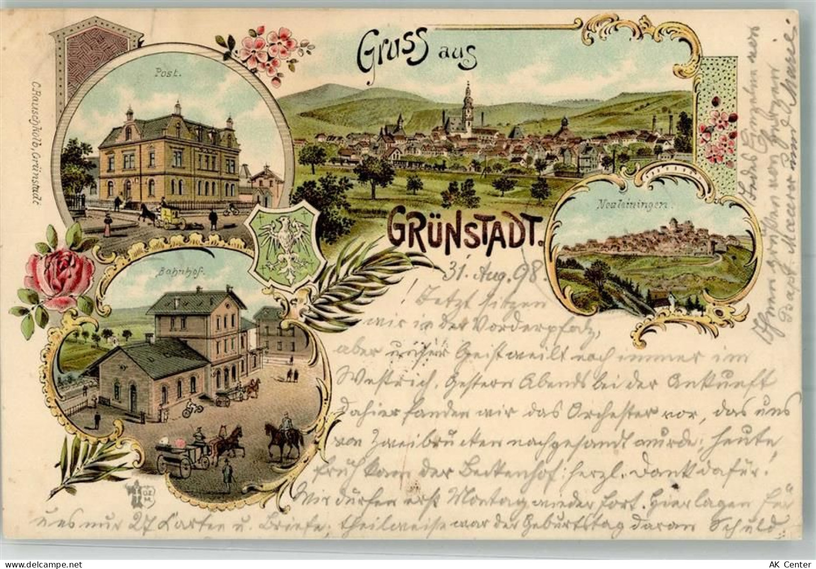 67269 W6718 Grünstadt 1908 Lithographie Post Bahnhof Neuleiningen Stadtw... - 13654054
