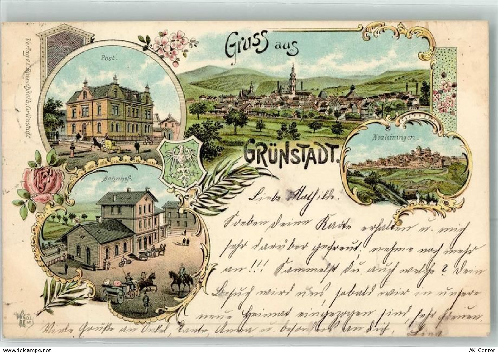 67269 W6718 Grünstadt Lithographie Post Bahnhof Neuleiningen - 13614656