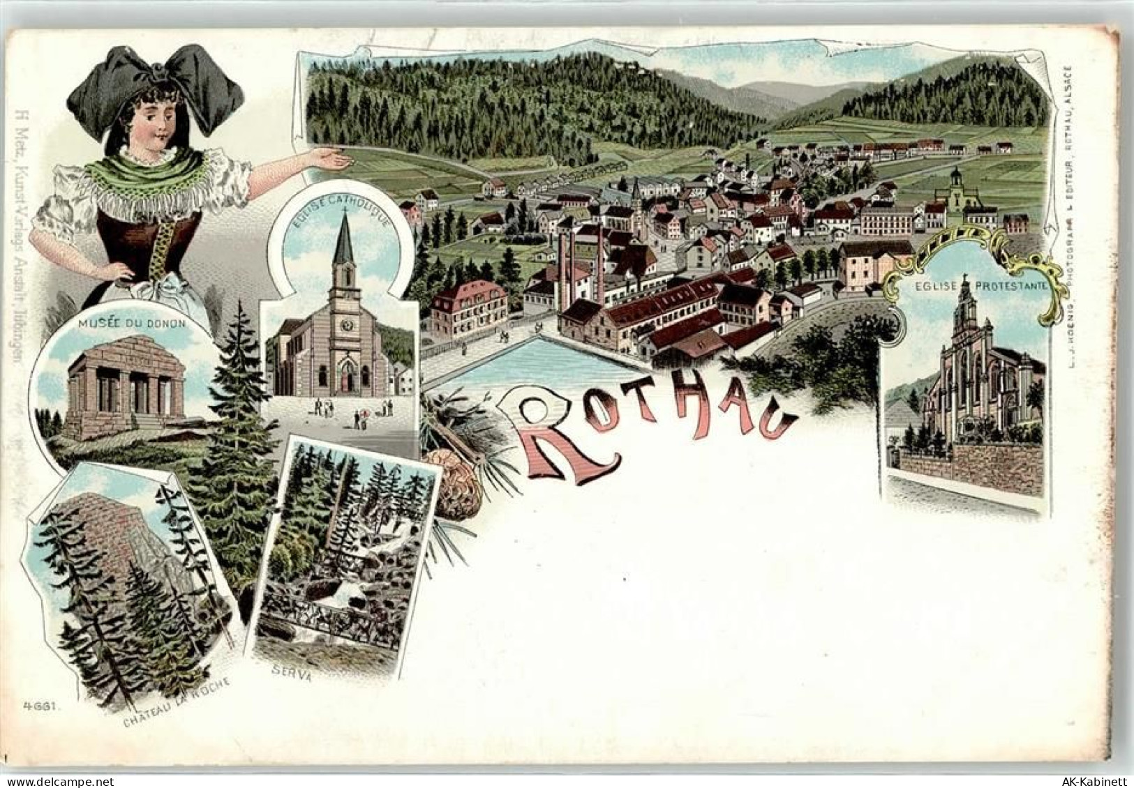 67570 Rothau Lithographie Tracht Ev. Kirche Kath. Kirche - 52256799
