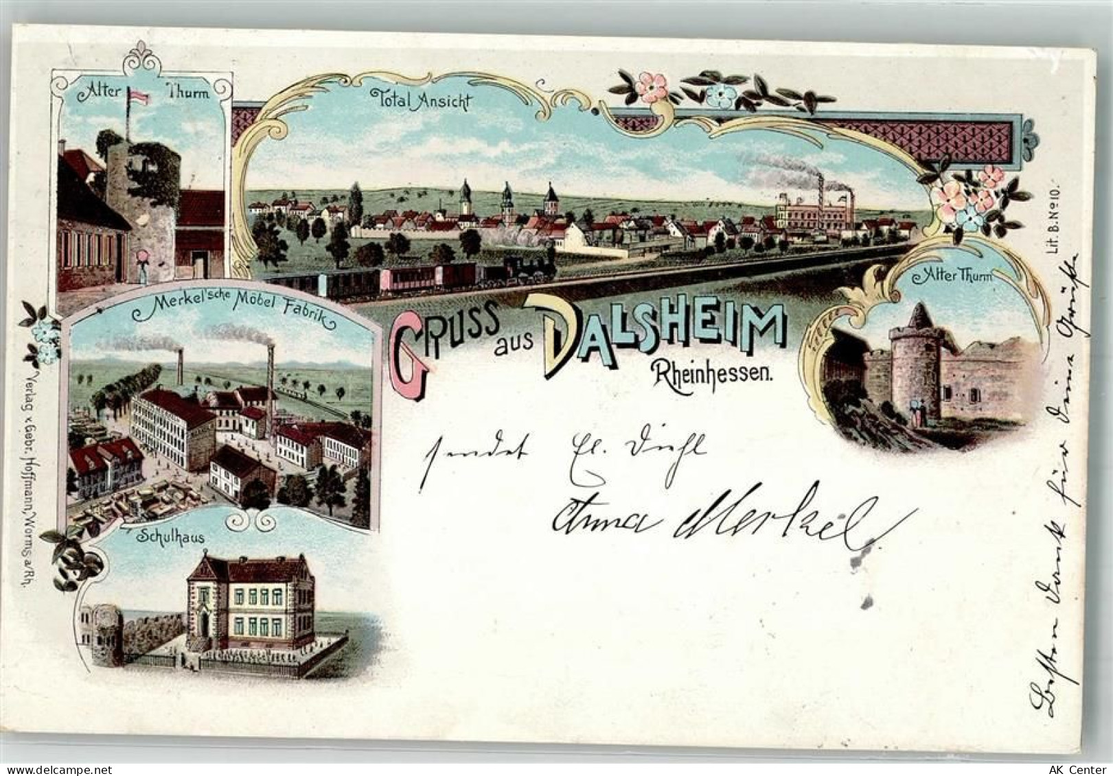 67592 W6523 Flörsheim-Dalsheim 1897 Lithographie Schule Alter Turm Möbel... - 13639940