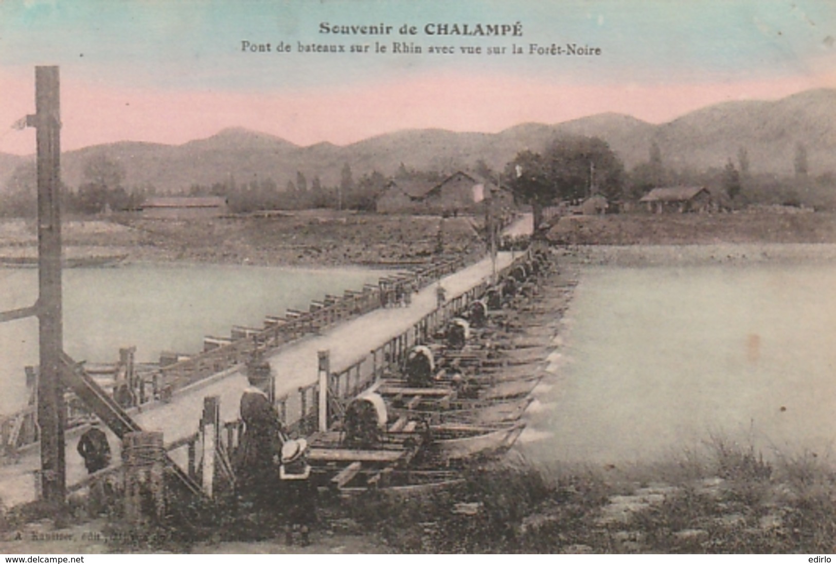 ** 68  ****   Souvenir de CHALAMPE pont de Bâteaux - 4 petits bouts de papier collés aux angles