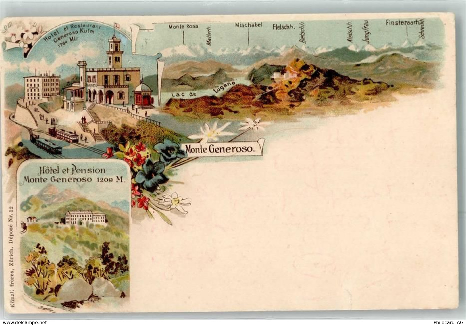 6821 Rovio 1908 Gebrauchsspuren Hotel Pension Monte Generoso Lithographi... - 13276351