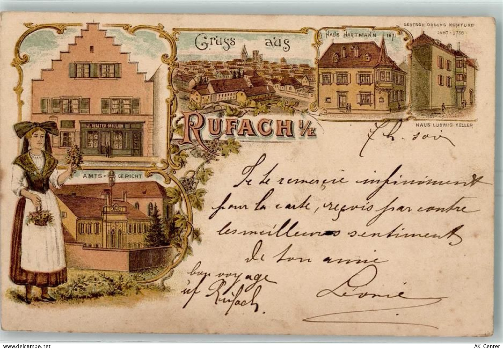 68250 Rouffach Rufach 1898 Lithographie Gruss aus Amtsgericht AK - 13603755