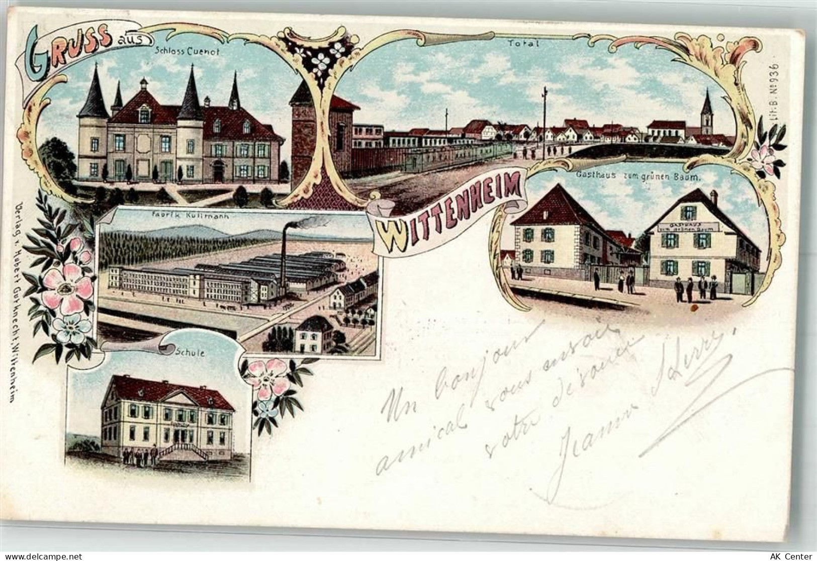 68270 Wittenheim 1899 Lithographie Schloss Cuenot Fabrik Kullmann Schule... - 13633635