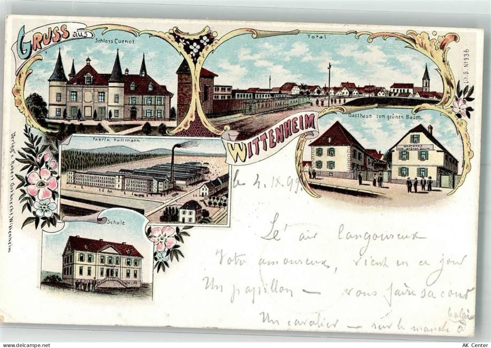 68270 Wittenheim 1899 Lithographie Schloss Cuenot Fabrik Kullmann Schule... - 13633638