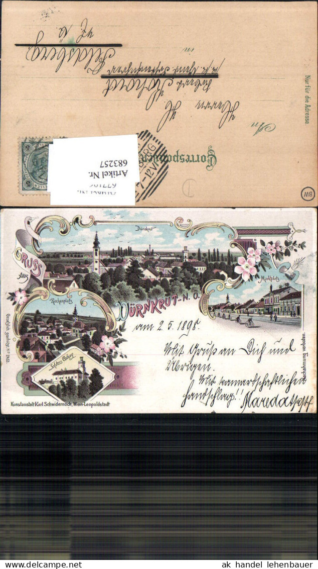683257 seltene Lithographie Gruss aus Dürnkrut Coburg Schloss Gänserndorf pub Schwidernoch 2453