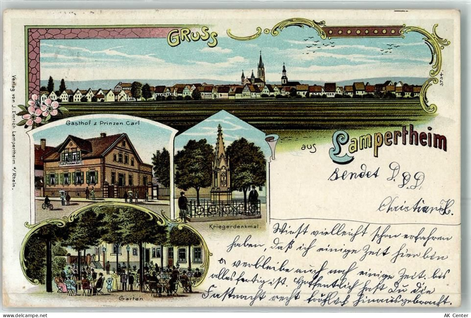 68623 W6840 Lampertheim , Hess Lithographie Gasthaus Zum Prinzen Carl Kr... - 13614598
