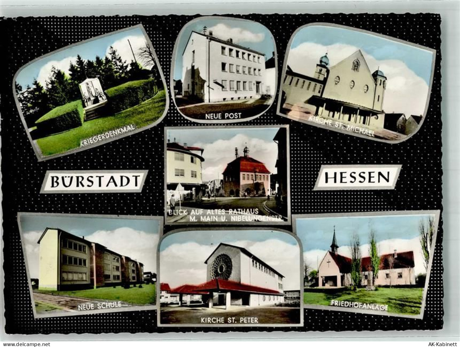 68642 W6842 Bürstadt - Kriegerdenkmal Neue Schule Neue Post Altes Rathau... - 38094000