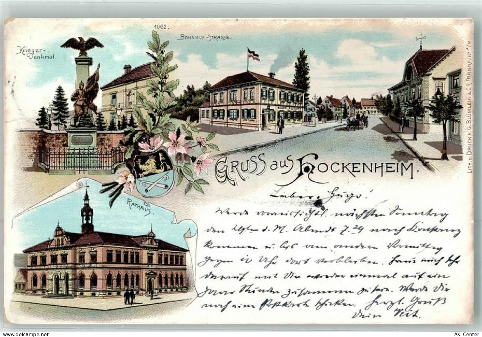 68766 W6832 Hockenheim 1897 Lithographie Kriegerdenkmal Bahnhofstraße Ra... - 13619785