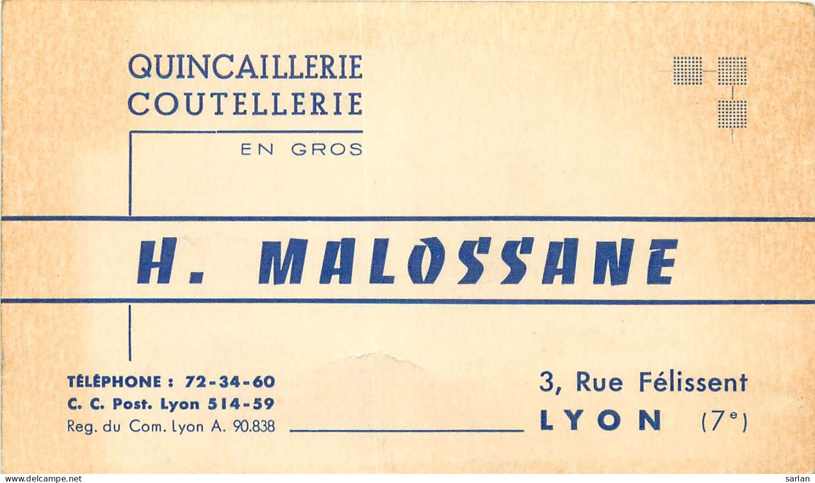 69 , LYON 7° , Carte commerciale , Quincaillerie Coutellerie H Malossane ,  * 563 49