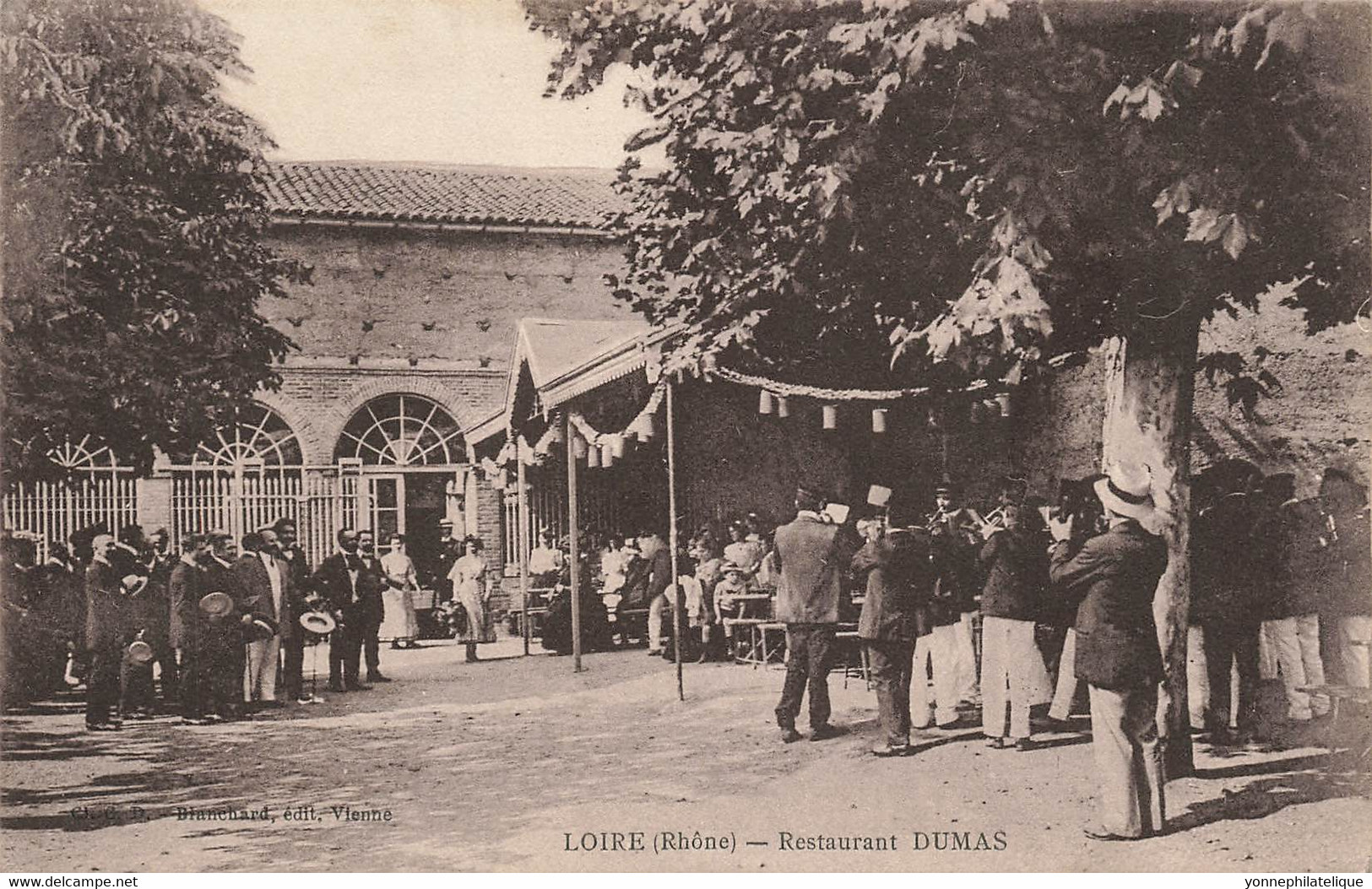 69 - RHÔNE - LOIRE-SUR-RHÔNE - carte commerciale restaurant DUMAS - fête, musique en terrasse - superbe - 10339