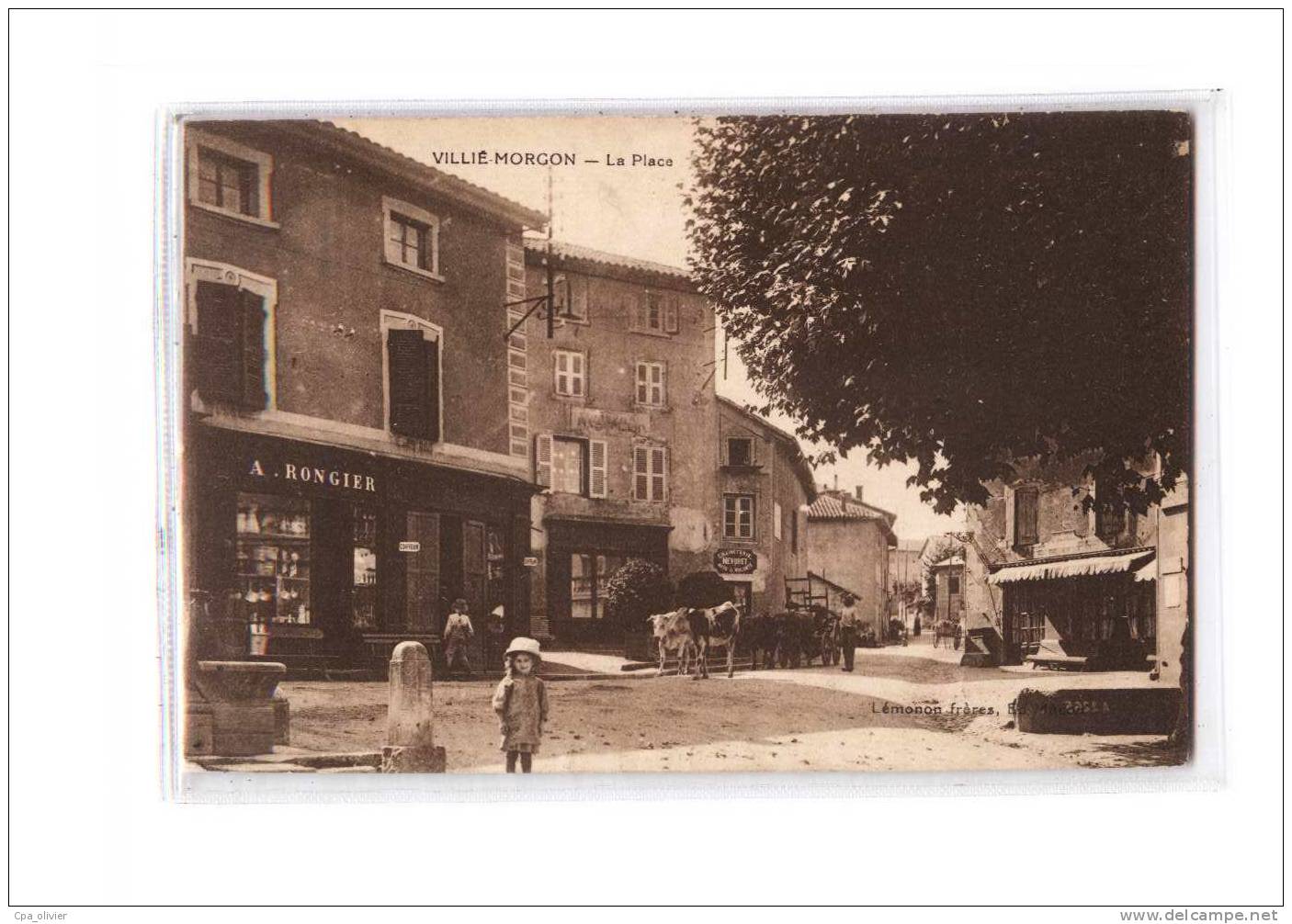69 VILLIE MORGON Place, animée, Commerces, Rongier, ed Lemonon, 1938