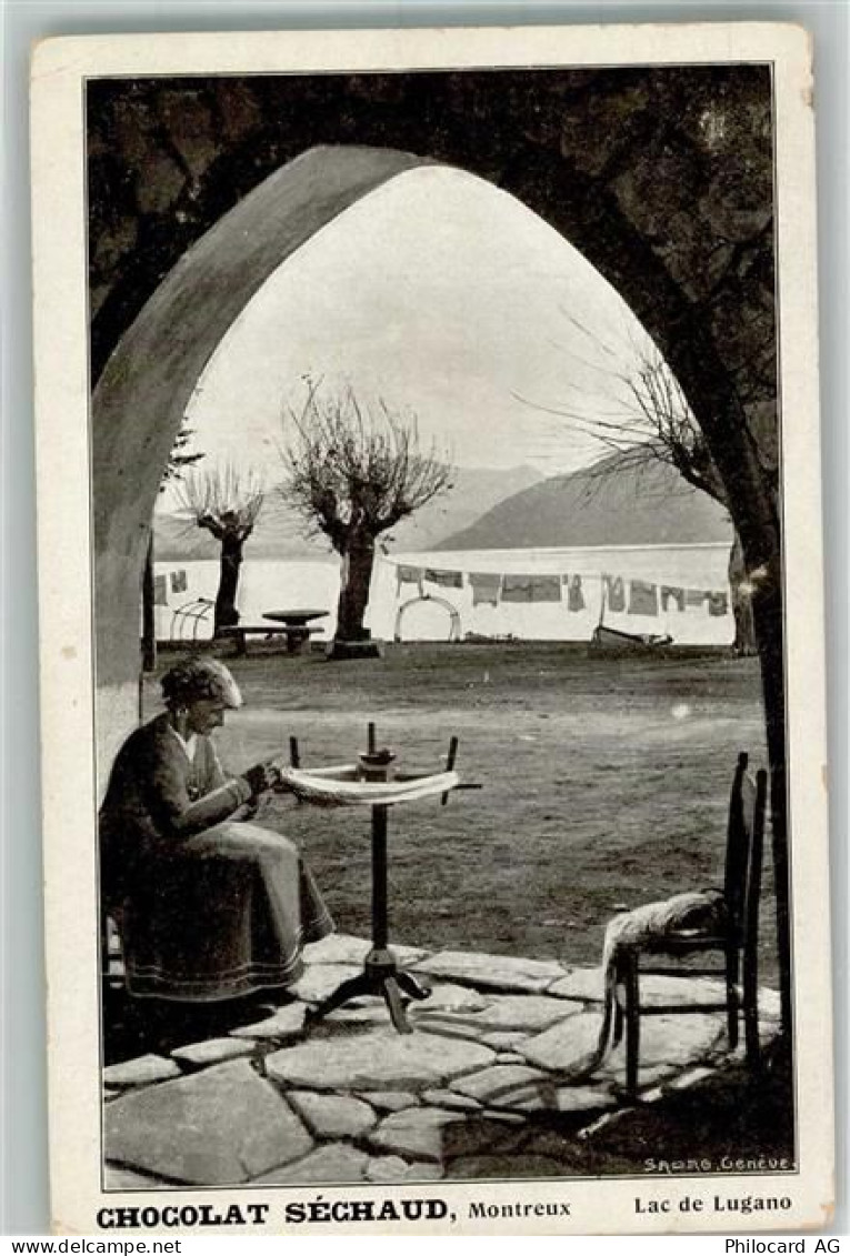 6900 Lugano Foto AK Tracht Werbung Chocolat Sechaud Lac de Lugano - 10729506