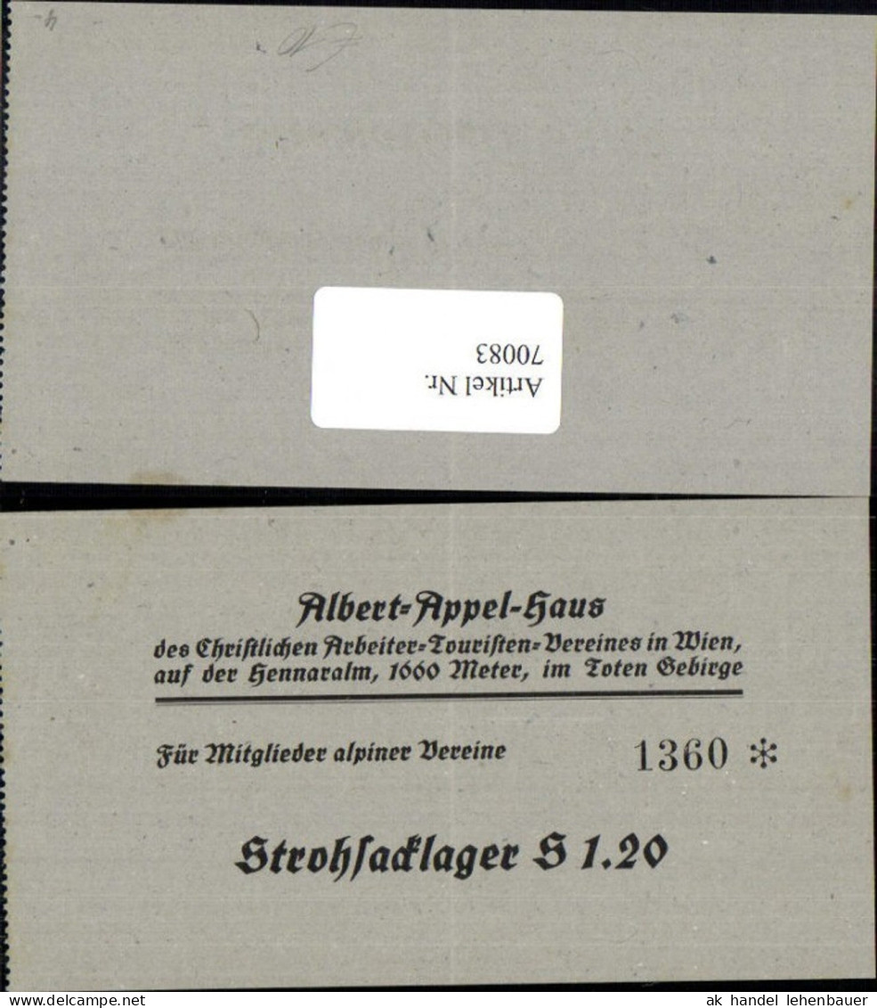 70083,Albert Appel-Haus auf der Hennaralm bei Spital am Phyrn Preisbeleg