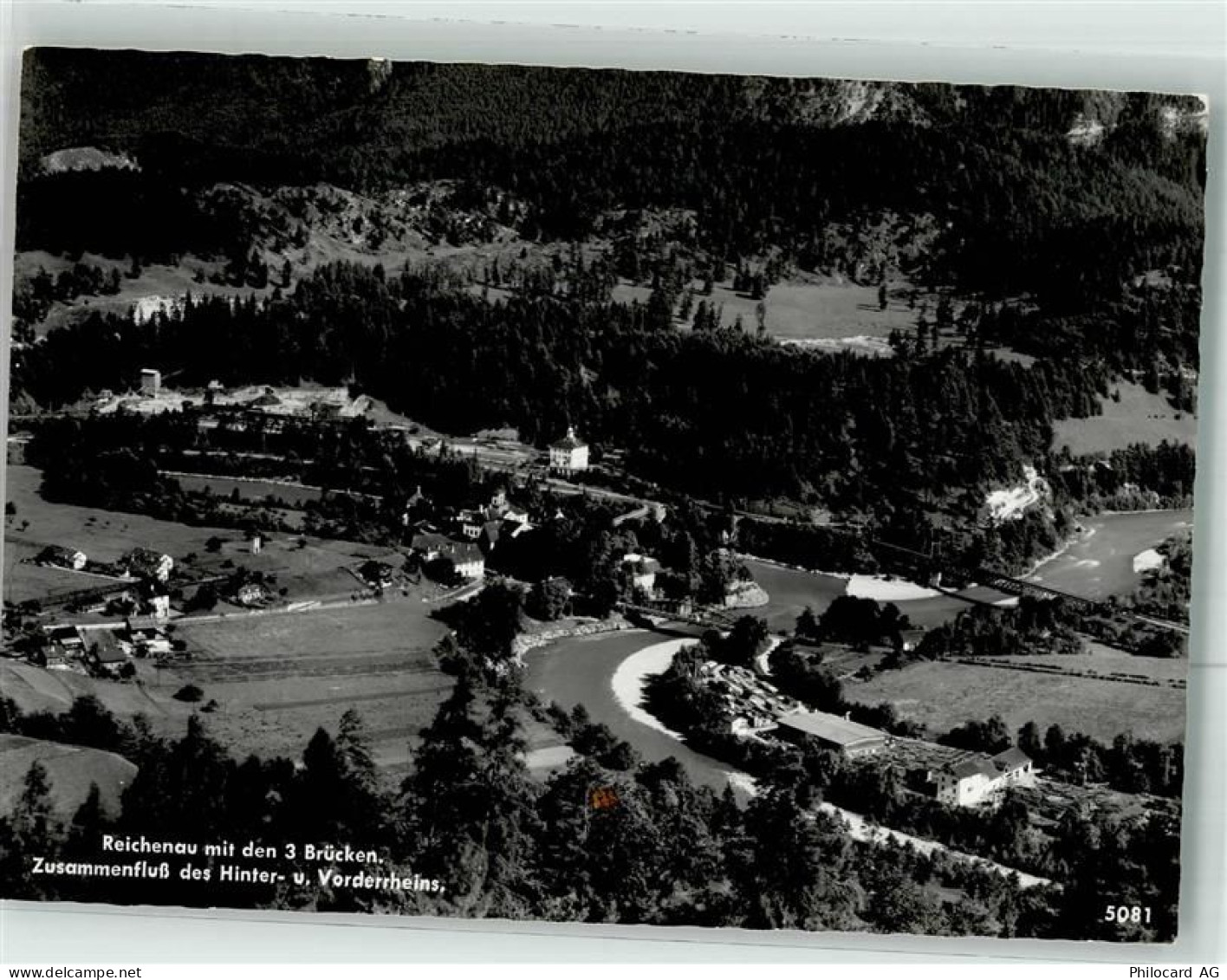 7013 Reichenau Domat/Ems Foto AK Zusammenfluß Hinter- und Vorderrhein Fl... - 38022334