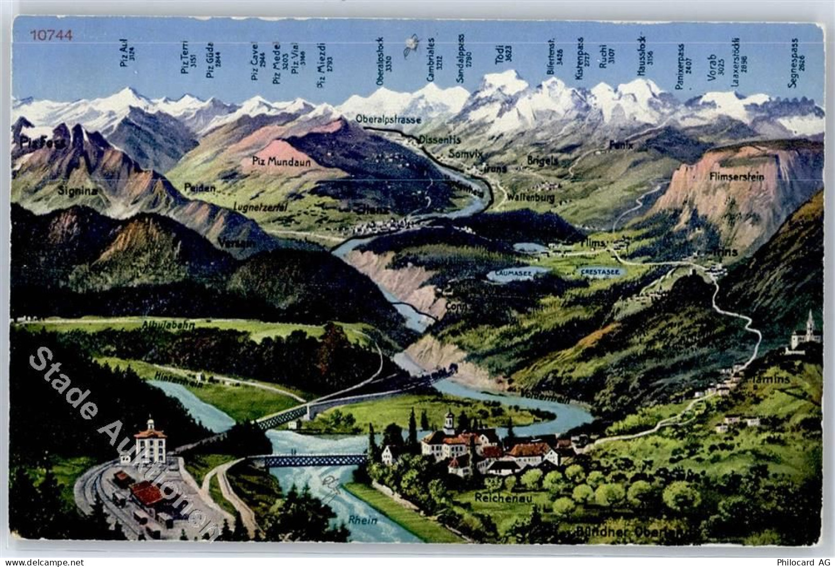 7013 Reichenau Domat/Ems - Panorama, Brücke, Rhein, Bahnhof - 51279680