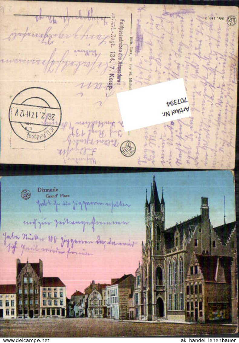707394 Dixmude Grand Place K.D. Feldpost n. Schönefeld Leipzig Inf. Reg. 134