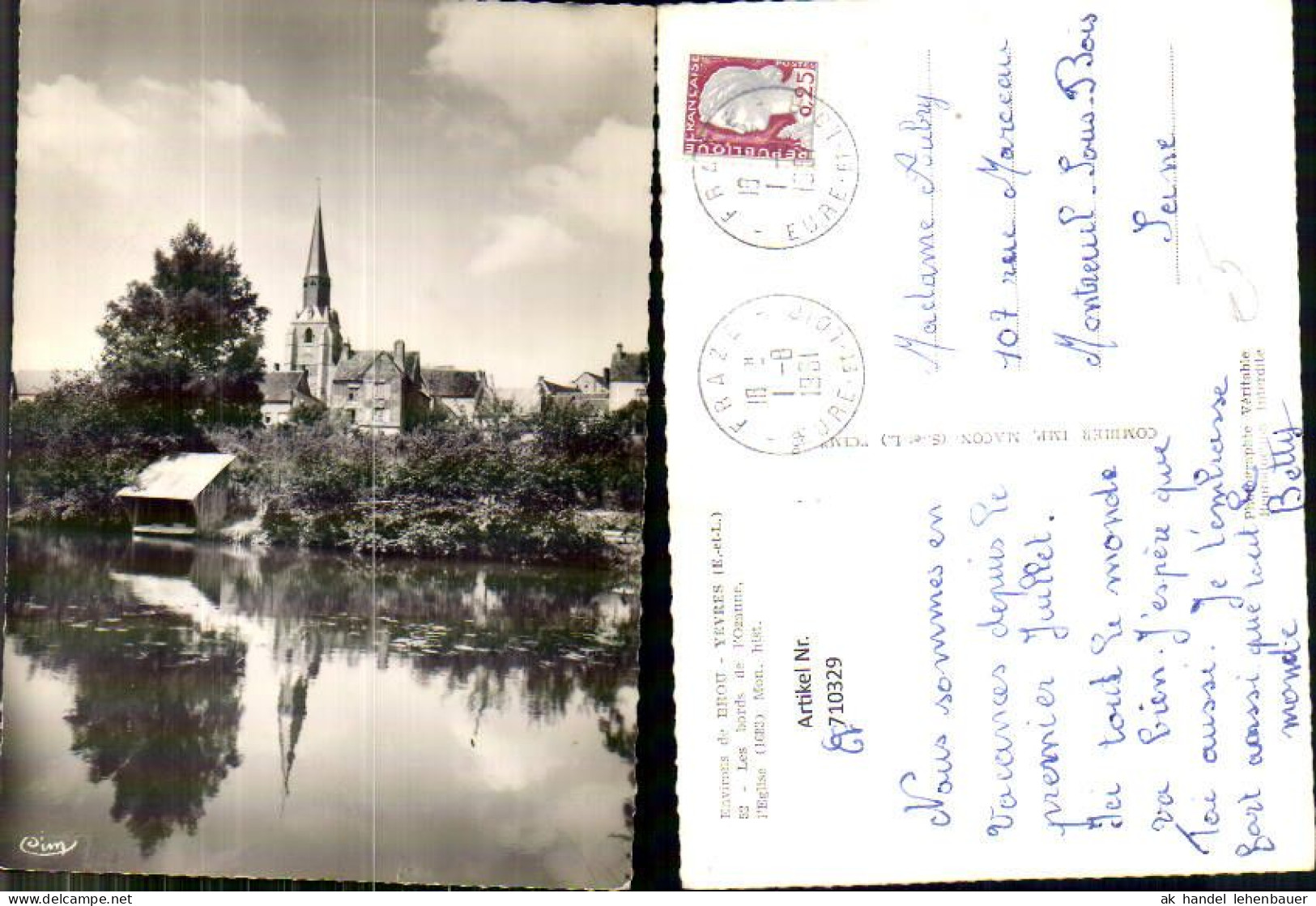 710329 Foto AK Environs de Brou Yevres Les bords de l Ozanne l Eglise Kirche France