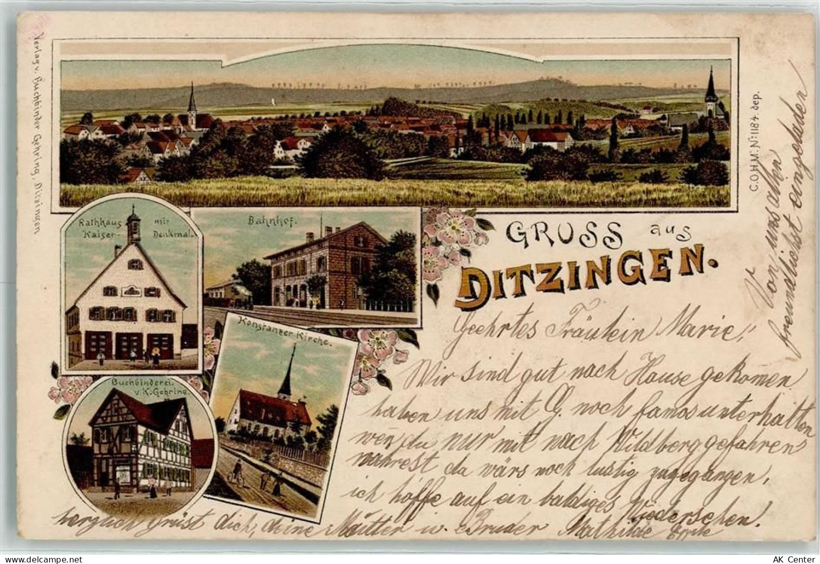 71254 W7257 Ditzingen 1900 Lithographie Rathaus Kaiser-Denkmal Bahnhof K... - 13605670