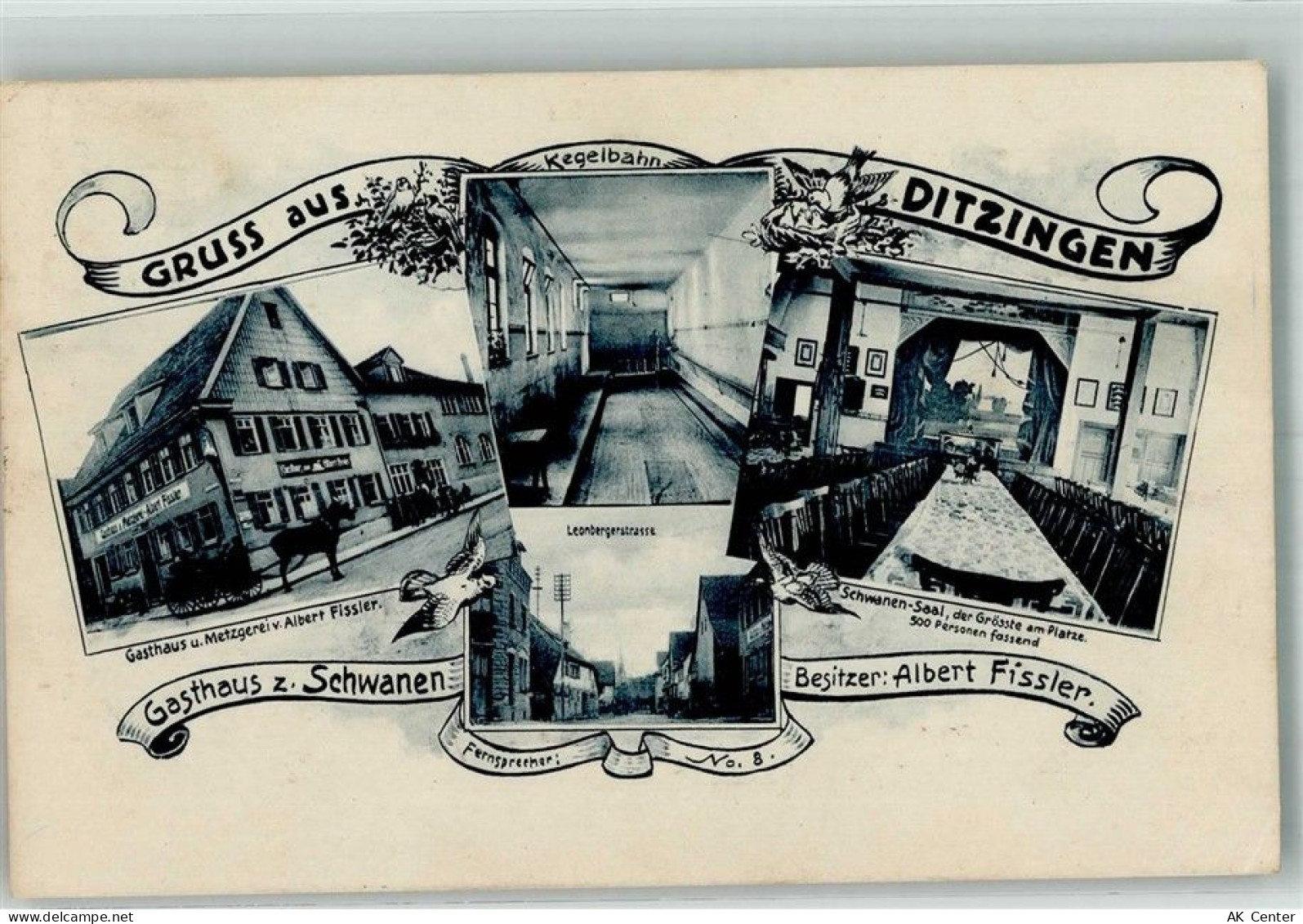 71254 W7257 Ditzingen 1928 Foto AK Gasthaus zum Schwanen Kegelbahn Schwa... - 13672063