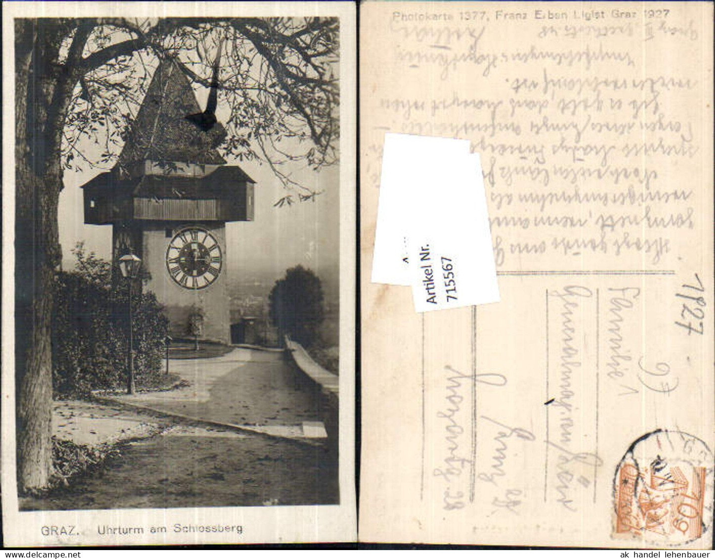 715567 Foto-AK Graz Uhrturm Schlossberg pub Franz Erben Ligist 1927