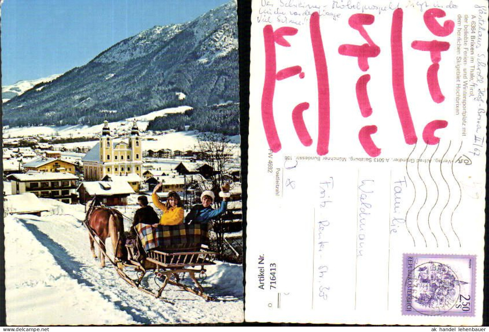 716413 Brixen im Thale Pferdeschlitten Ansicht im Winter