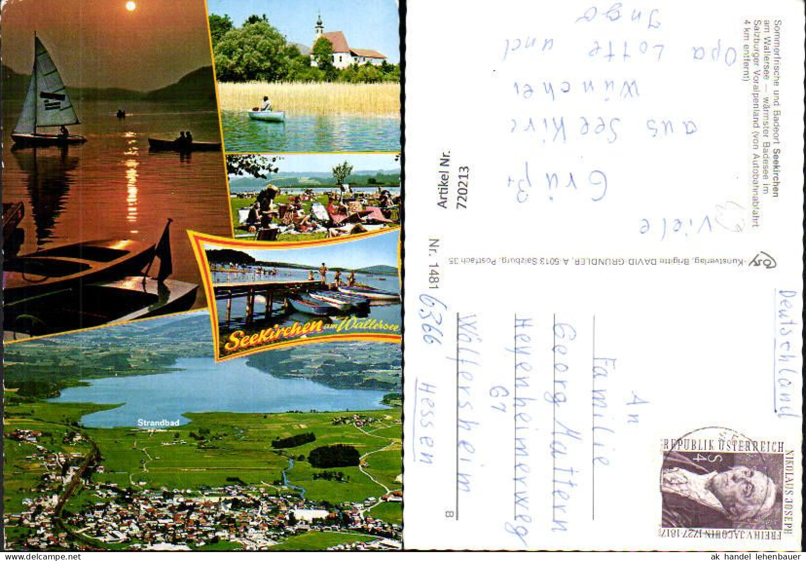 720213 Mehrbild AK Seekirchen a. Wallersee Strandbad Segelboot Badeufer Boote a. Anleger