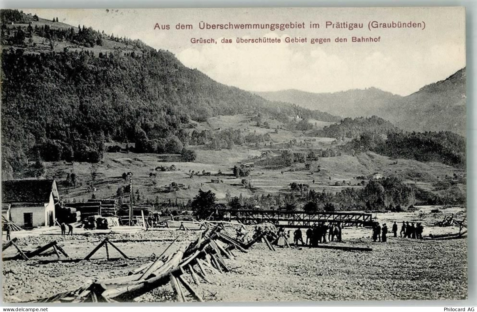 7214 Grüsch Seewis 1913 Foto AK Überschwennungsgebiet im Prättigau - 13581905