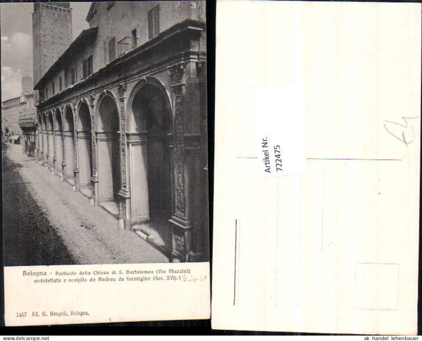 722475 Bologna Porticato della Chiesa di S. Bartolomeo (Via Mazzini) Bologna, Comune di Bologna