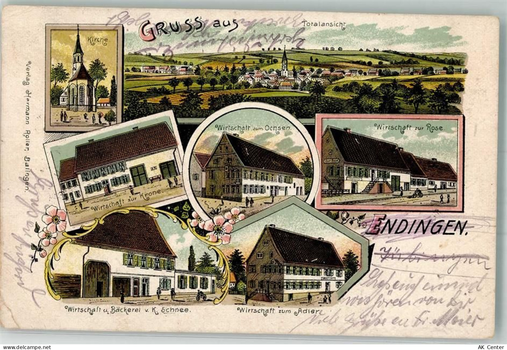 72336 W7460 Endingen , Württ Gebrauchsspuren Lithographie Gasthaus-Bäcke... - 13653684