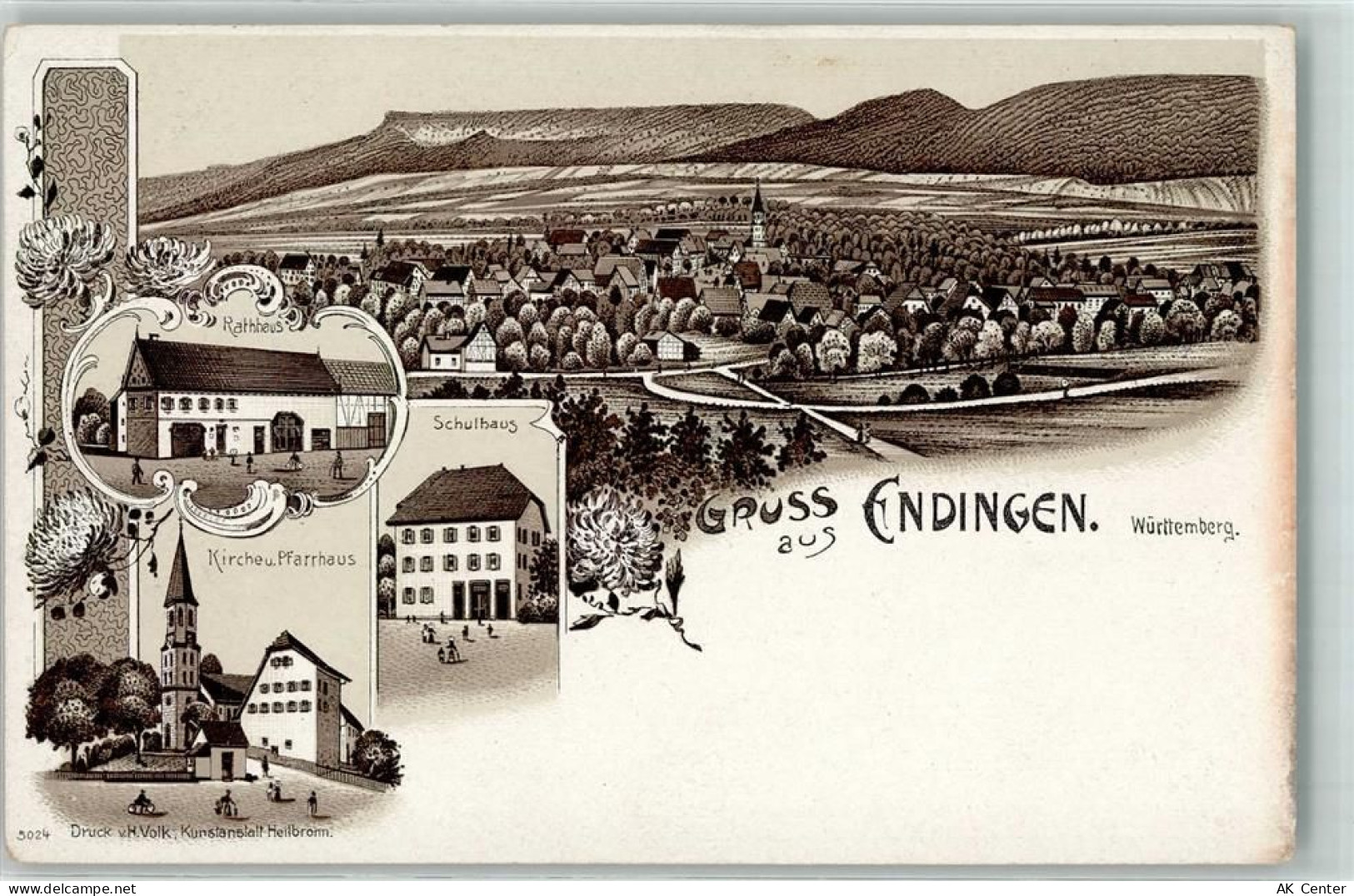 72336 W7460 Endingen , Württ Lithographie Rathaus Schulhaus Kirche Pfarr... - 13605210