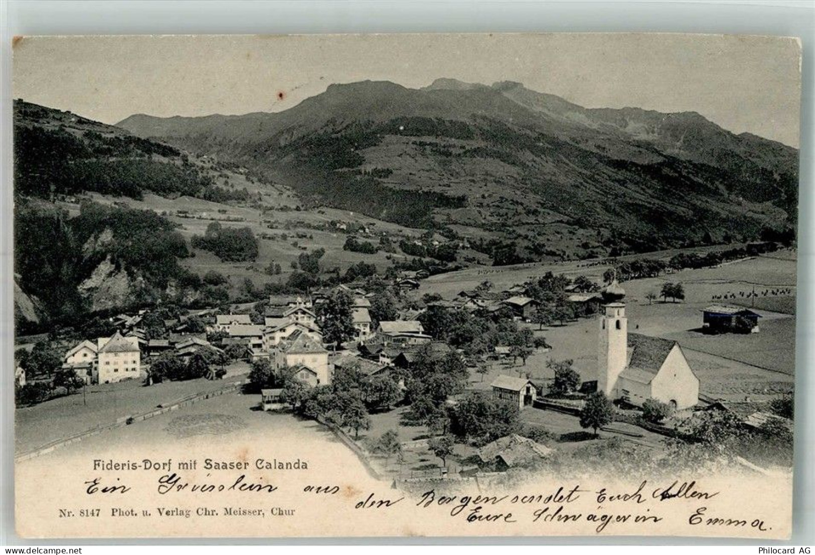 7235 Fideris 1903 Foto AK Kirche - 10753070