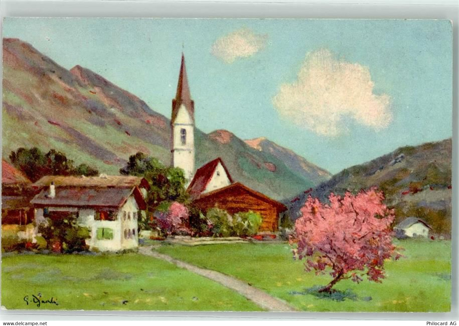7240 Küblis Künstlerkarte Kirche sign. - 10621113